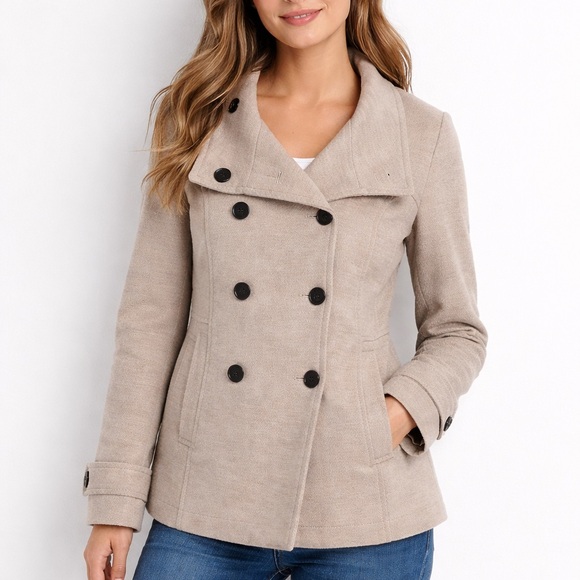 H&M Jackets & Blazers - H&M Beige Double-Breasted‎ Peacoat size 8